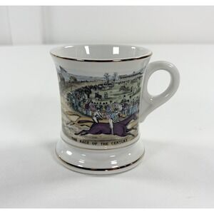 Vintage The Race Of The Century Mustache Shaving Mug Currier & Ives Horse Japan